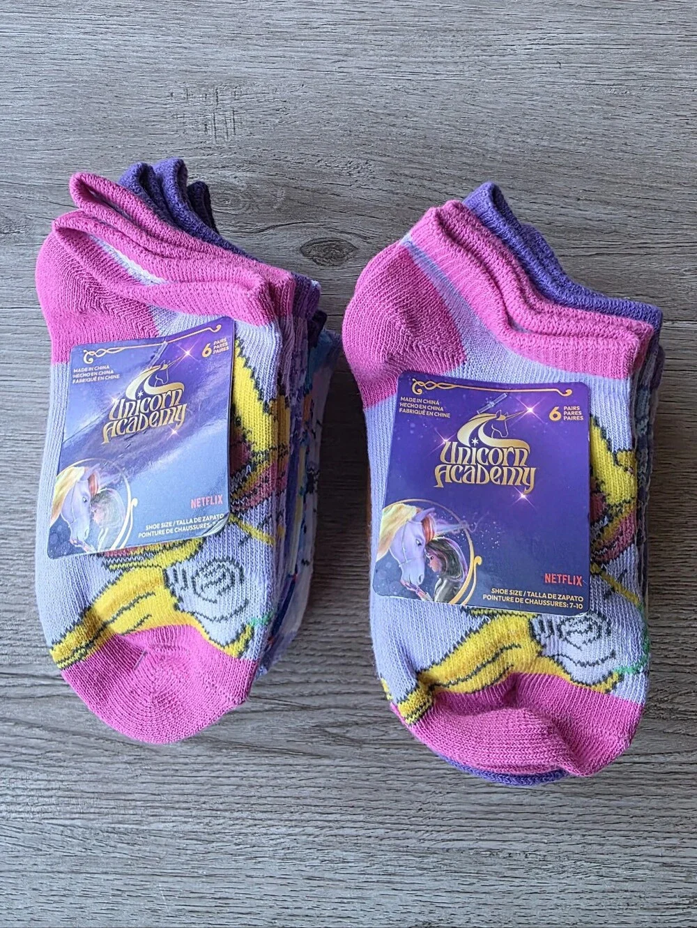 Unicorn Academy Girls Socks 12 Pairs 2 Packs Shoe Size 7-10 NWT Netflix